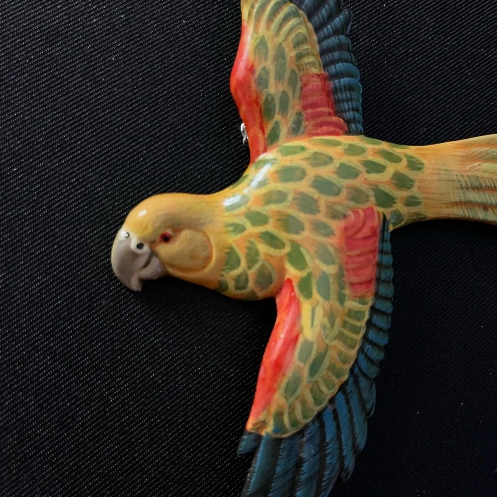 Vintage Hand Painted Parrot Brooch